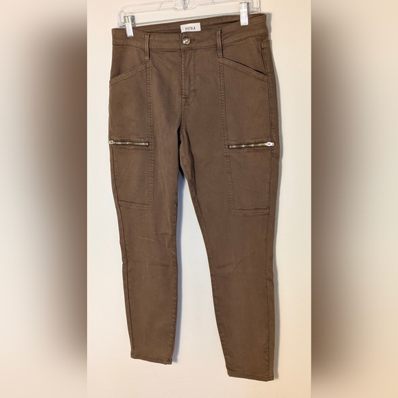 Pistola Jeans Womens Brown Moto Ankle Faux Zipper Pants Stretchy Punk Sz 29 EUC - Picture 2 of 12